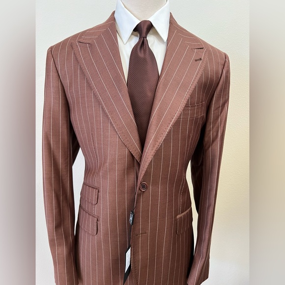 Brown pinstripe single breasted super 150 cerruti wool suit-made in Italy - Picture 4 of 4